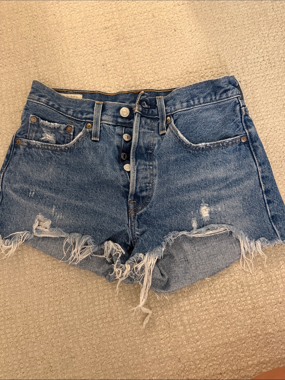 Levi's Distressed Frayed Hem Denim Shorts - Blue